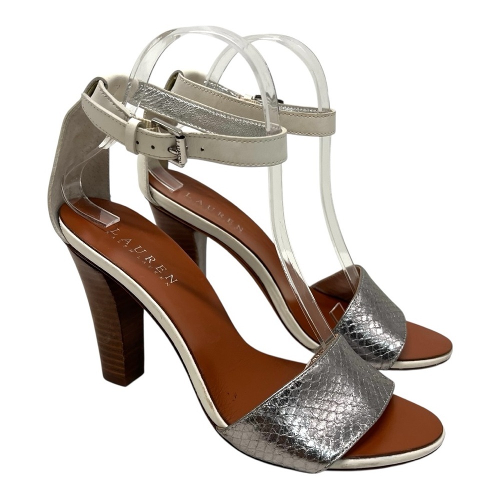 Lauren Ralph Lauren Leah Leather Snakeskin High Heel Pumps Sandals Women’s 7.5